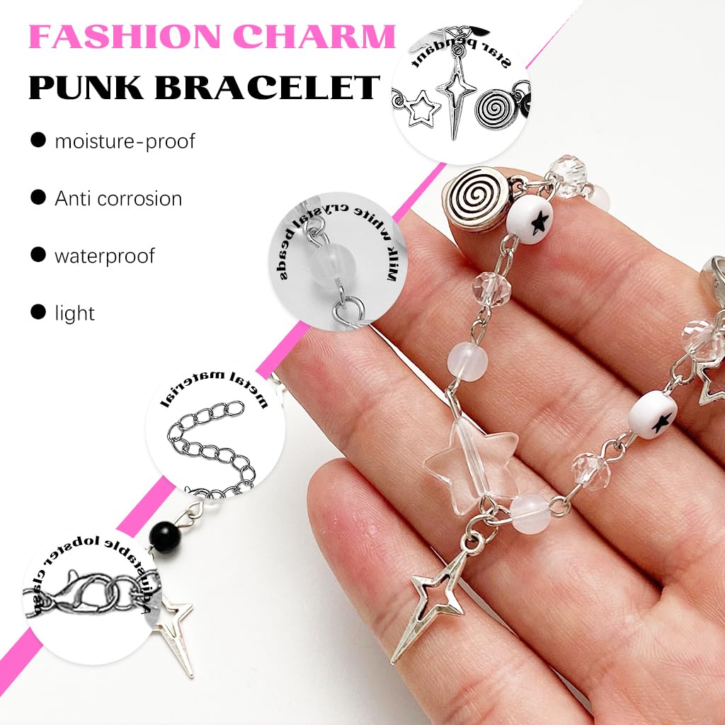 SANNIDHI Y2K Bracelets Friendship Bracelets Fashion Girlfriends Bracelets Adjustable Chain Beaded Bracelet Charm Punk Bracelets Gift for Girls