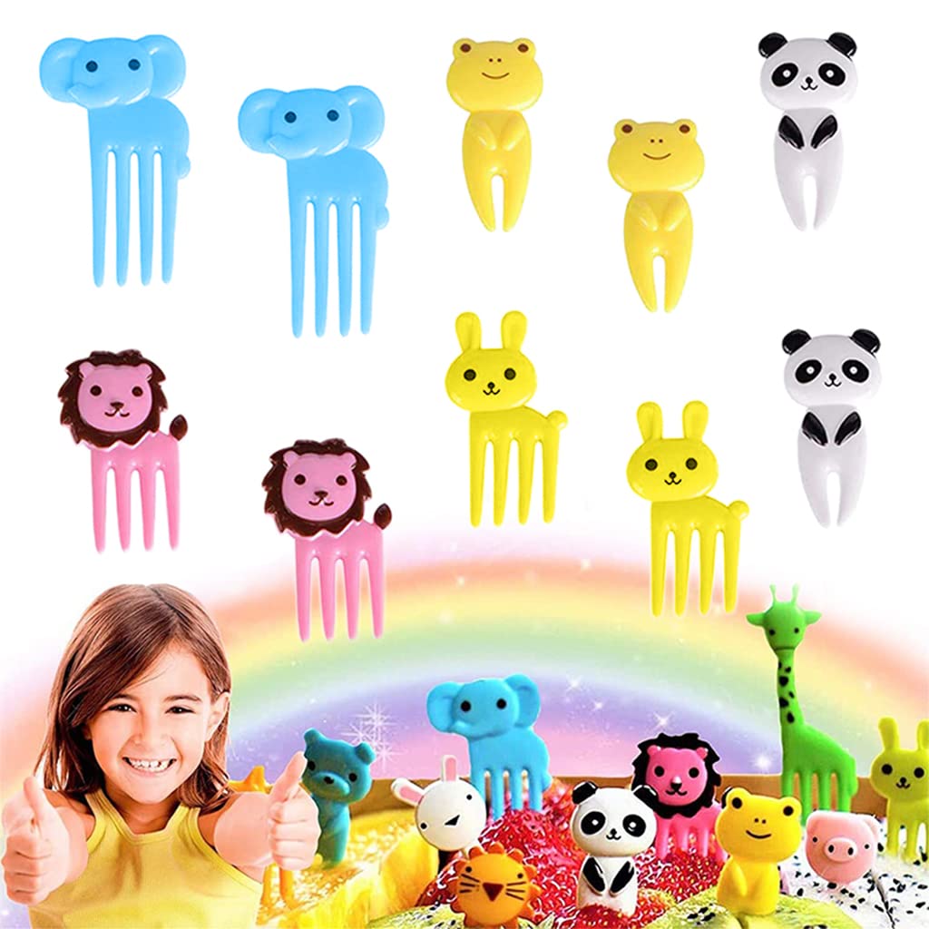 HASTHIP 10 Pcs Food Fruit Forks for Kids, Cute Animals Little Forks Dessert Forks Mini Cartoon Toothpick for Cake Dessert Pastry Party Supply, Reusable, Food Grade Plastic, Random Color (Elephant)