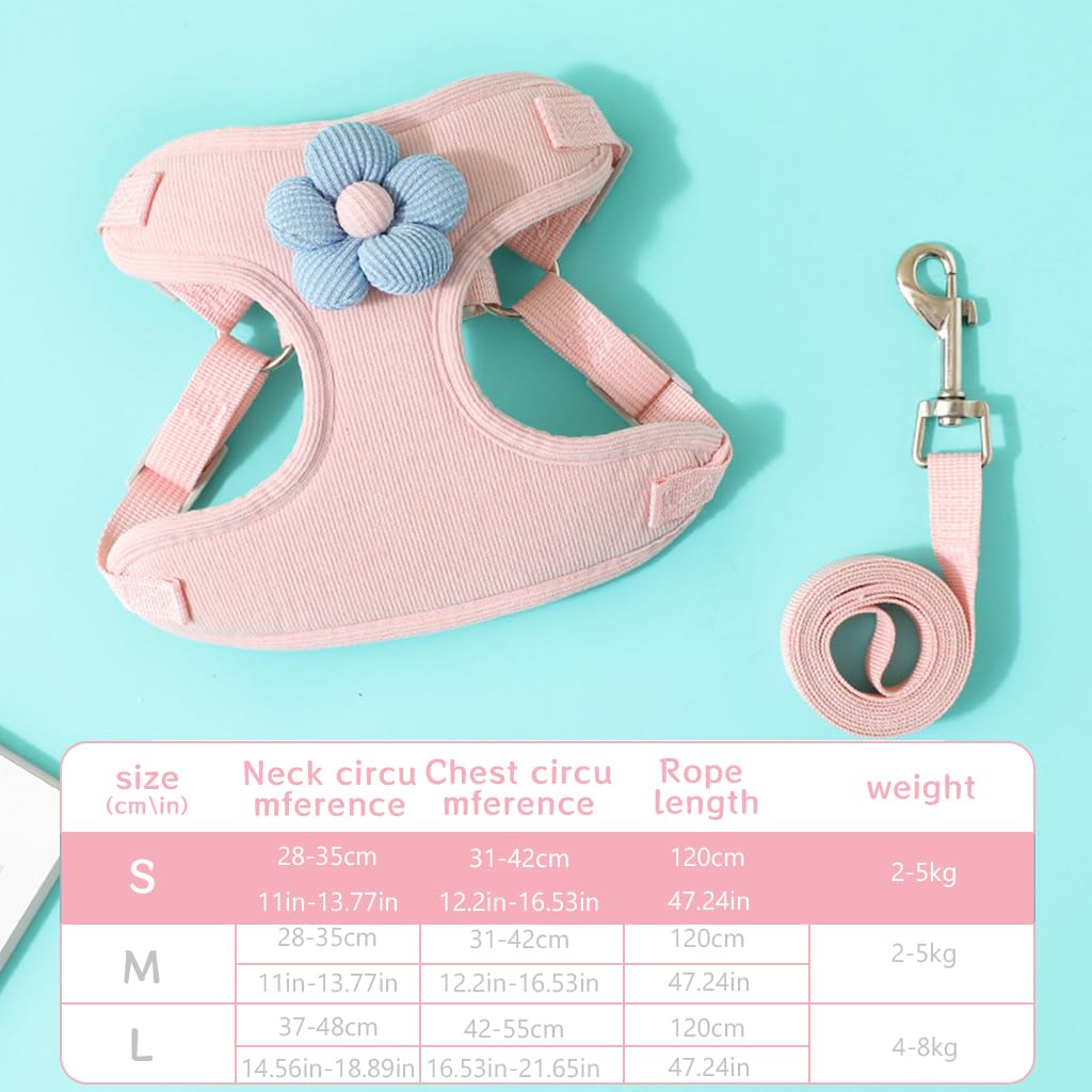 Qpets Cat Vest Harness with 1.2m Leash, Adjustable Cat Harness with Quick Release Buckle Breathable Fabric Cute Cat Harness (Min 2KG - Max 5KG)