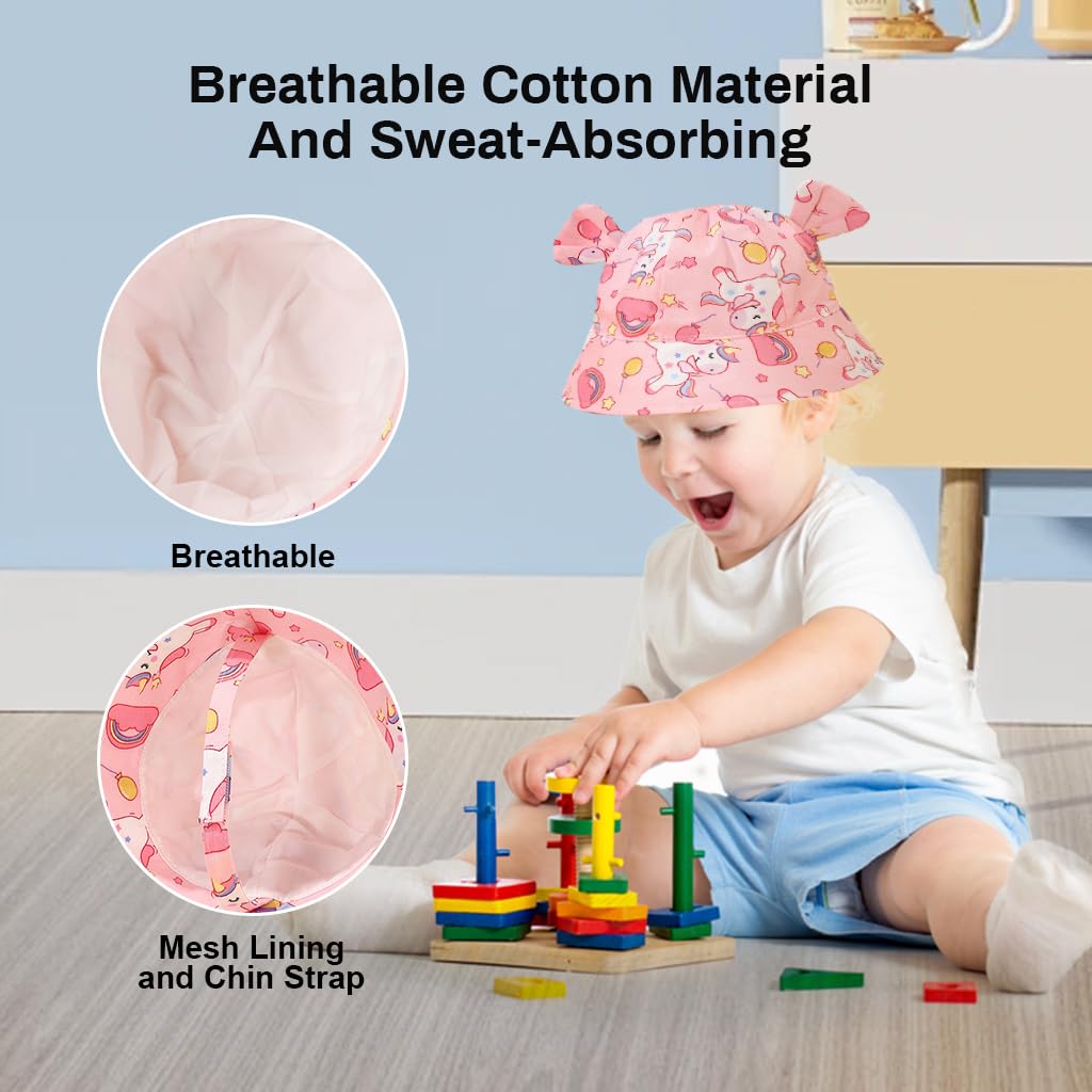 SNOWIE SOFT Baby Sun Hat Wide Brim Bucket Hat for Todders, Breathable Hat with Chin Strap Cover for Age 1-2, Cartoon Summer Hat Outdoor Hat with Whistle for Spring Summer, Beach Hat for Girl