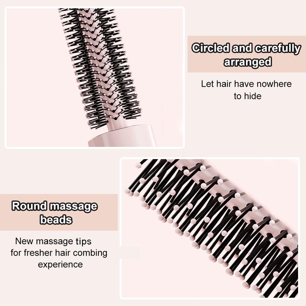MAYCREATE Small Hair Brush for Women Girls, Retractable Pocket Hair Comb for Travel, Creative Portable Hair Styling Curling Straightener Brush for Hair, Silicone Massage Tips Design