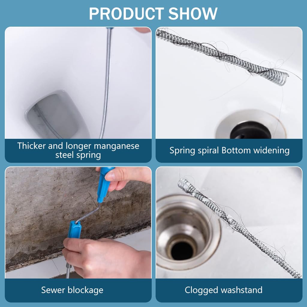 HASTHIP 9.8ft Stainless Steel Drain Cleaner Tool, Spiral Spring Pipe Design, Sink & Tub Drain Dredge Tool, Sewer Cleaning Tool for Bathroom, Kitchen & Toilet
