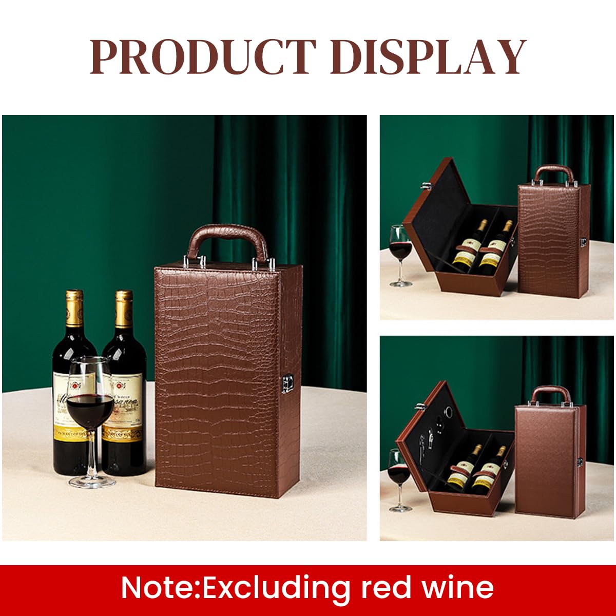 HASTHIP Wine Box, Leatherette Wine Gift Boxes, 2 Bottle Wine Gift Box for Wedding, Anniversary, Travel, Restaurant, Party, Gifts for Wine Lovers, Storage Box for Home Bar Wine Collection