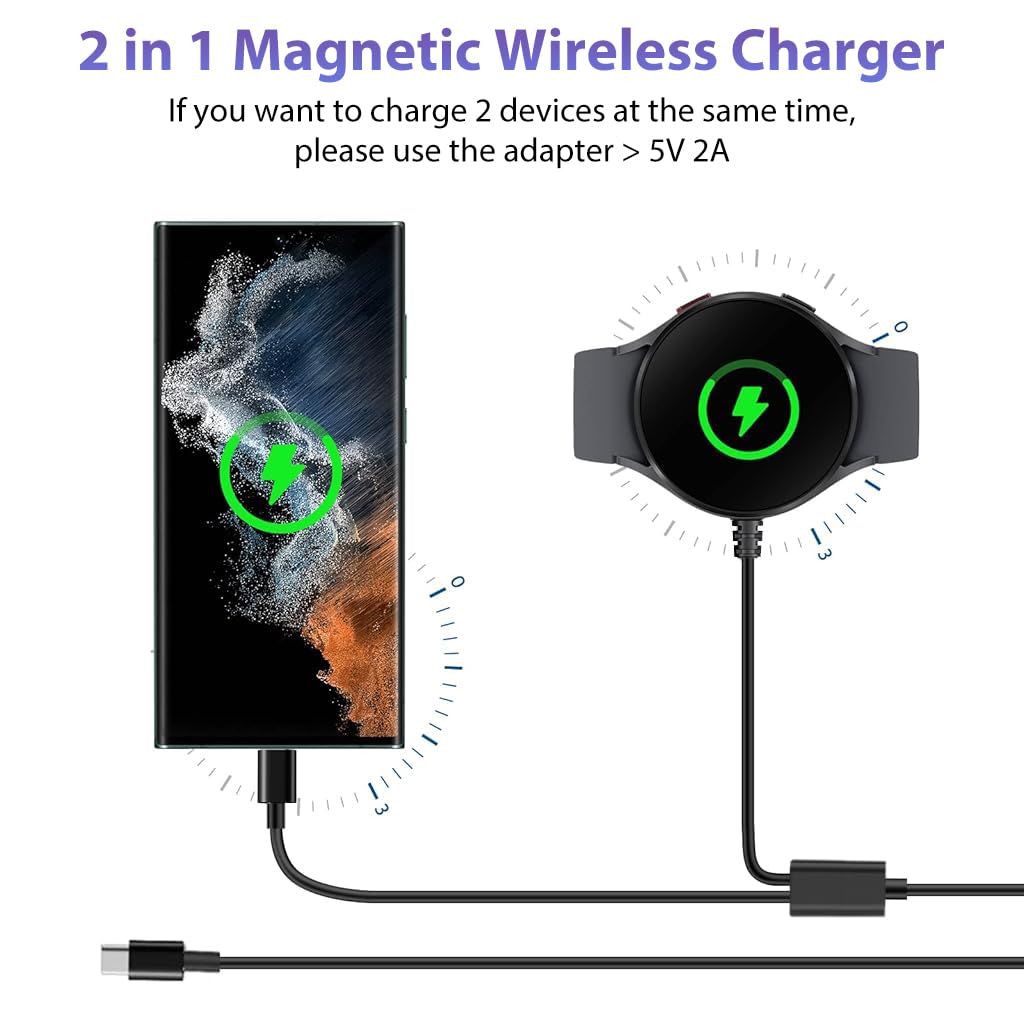 ZORBES USB C Wireless Charger for Samsung Galaxy Watch 7 Multifunctional 2 in 1 Mag-netic Wireless Charger Universal USB C Wireless Charger for Galaxy Watch7/Ultar/6/5Pro/4/3, Phone, Tablet