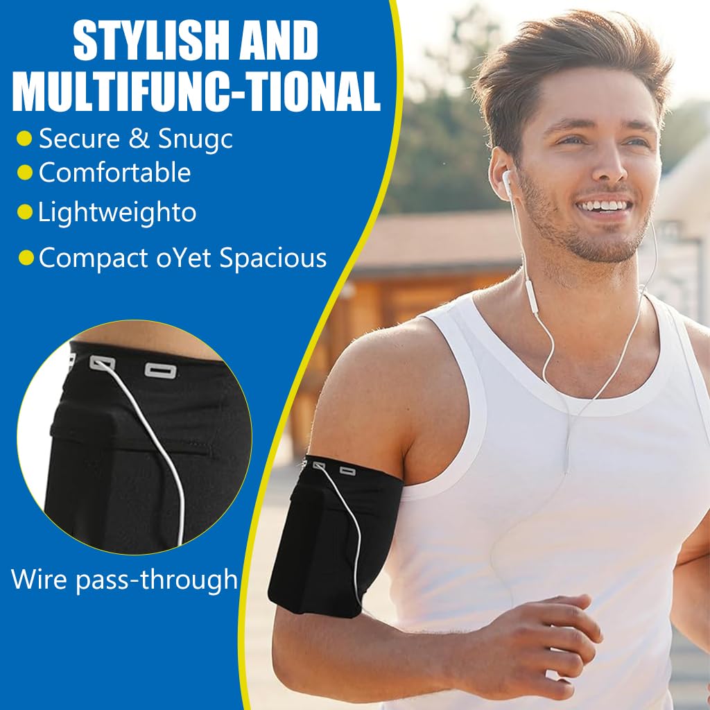 Proberos Running Armband Cell Phone Armband Pouch Fashion Reflective Strip Design Sport Armband with Zipper Pouch & Earphone Cable Hole Stretchy Armband Cell Phone Holder for Men Women (M, Black)