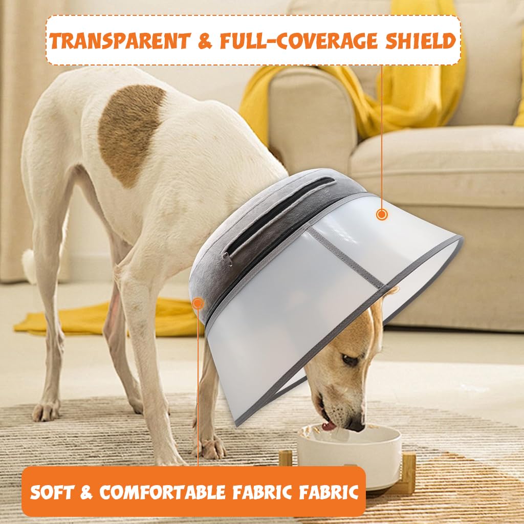 Qpets Dog Cone Collar, Inflatable Cushion Pillow Cone Collar for Dog Adjustable Hook and Loop Closure, After Surgery Dog Recovery Cone Collar Protective Collar for Dogs Cats - XL