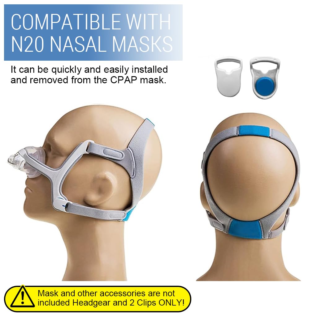 Serplex Replacement Plush Headgear & Magnetic Clips for AirFit N20 Nasal CPAP Mask Tailored Fit Headgear Magnetic Clips Replacement, Size L