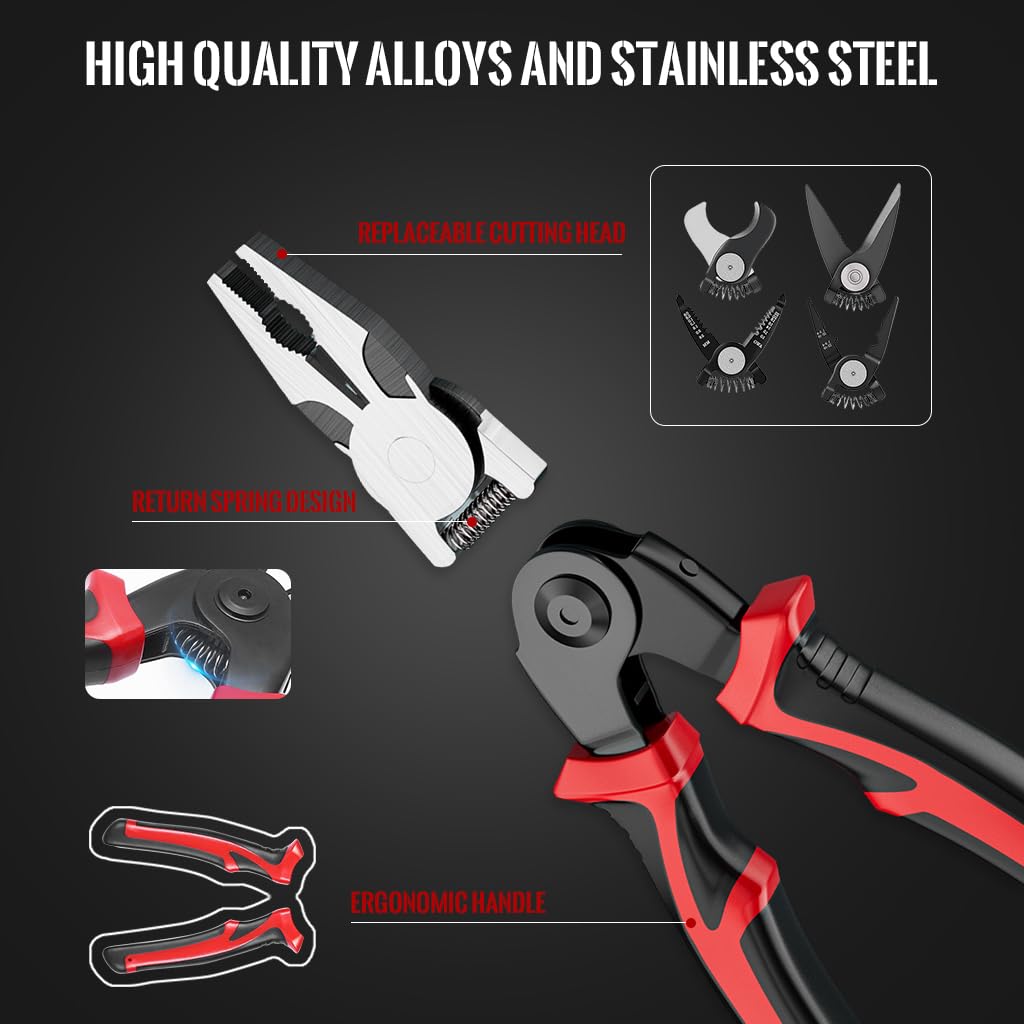 HASTHIP 5-In-1 Multifunctional Wire Stripper, Combination Interchangeable Pliers Kit, Wire Stripper, Wire Crimping Tool, Linesman Pliers, Cable Cutter, Electricians Scissor with Storage Case