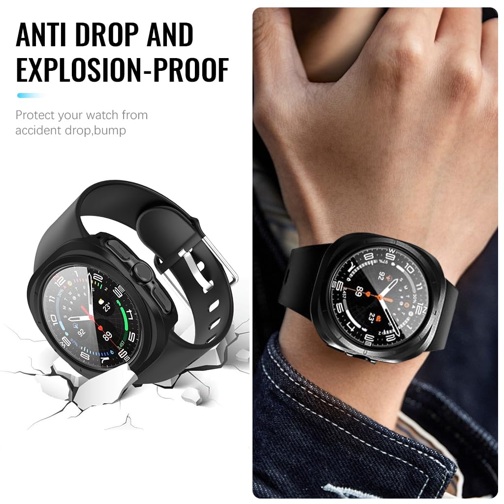 ZORBES Screen Protector & PC Watch Case for Samsung Galaxy Watch 7 44mm, Anti-smudge HD Tempered Glass Screen Protector for Galaxy Watch 7 47mm