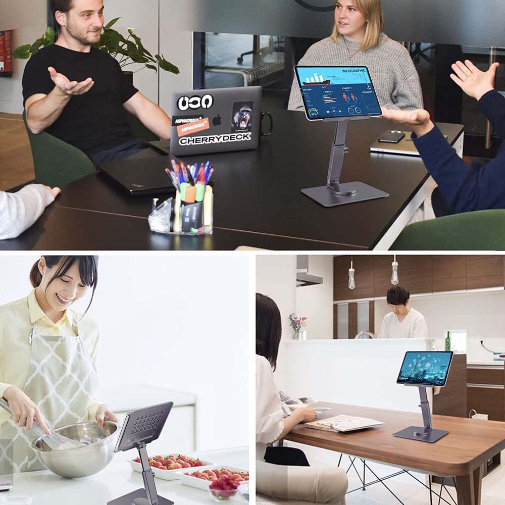 ZORBES Tablet Stand Holder Tab Stand for iPad Stand for Table, Aluminium Alloy 360° Rotatable Tablet Holder Adjustable Height and Angle Foldable Desktop Tab Holder for iPad Phone Within 13'' 4000g