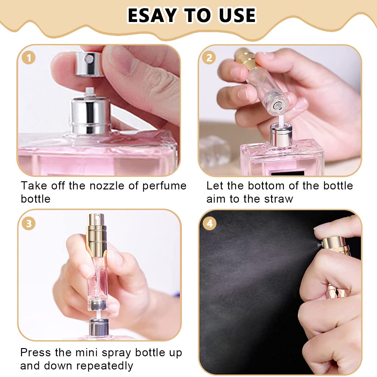 MAYCREATE 5ml Mini Travel Perfume Refill Bottle Atomiser, Upgraded Leakproof Refillable Perfume Bottle, Matte Metal Empty Perfume Spray Bottle Scent Pump Case for Women Men (Gold)