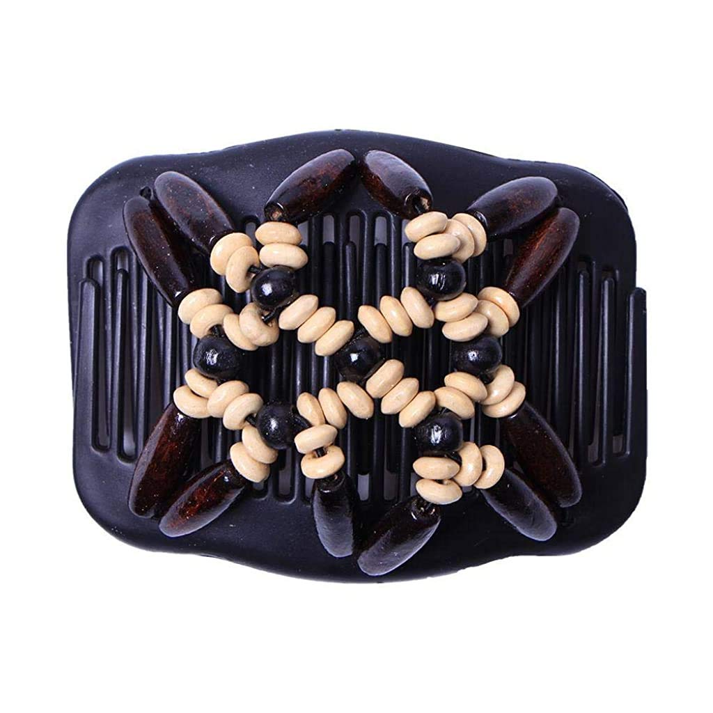 MAYCREATE Magic Double Row Wooden African Butterfly Stretchy Hair Clip for Women, Brown
