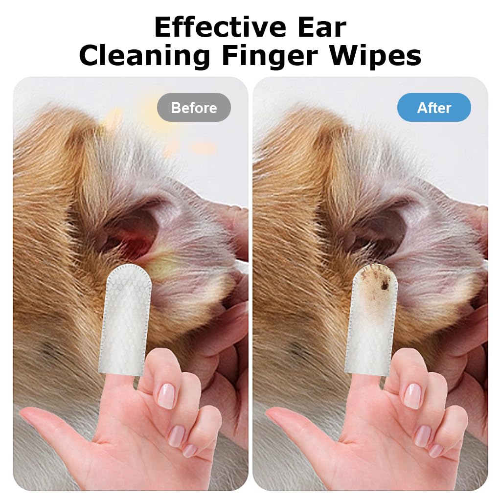 Qpets 50 Pcs Pet Wet Wipes, Disposable Pet Cleaning Finger Cover Cot Wipes Dog Cat Ear Cleaning Cover Finger Wet Wipes, Non-Woven Ear Cleaning Wet Wipes Protecting Cat Dog Ear Health