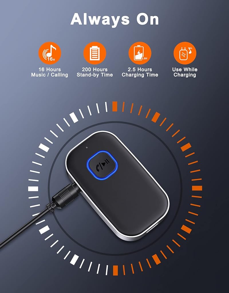 Verilux® Bluetooth 5.0 Receiver for Car,Upgraded Noise Reduction 3.5mm Jack Aux Bluetooth Connector, Hands-Free Microphone, Music Receiver for Car, Home Stereo,Headphones,Speakers,16hs Long Duration