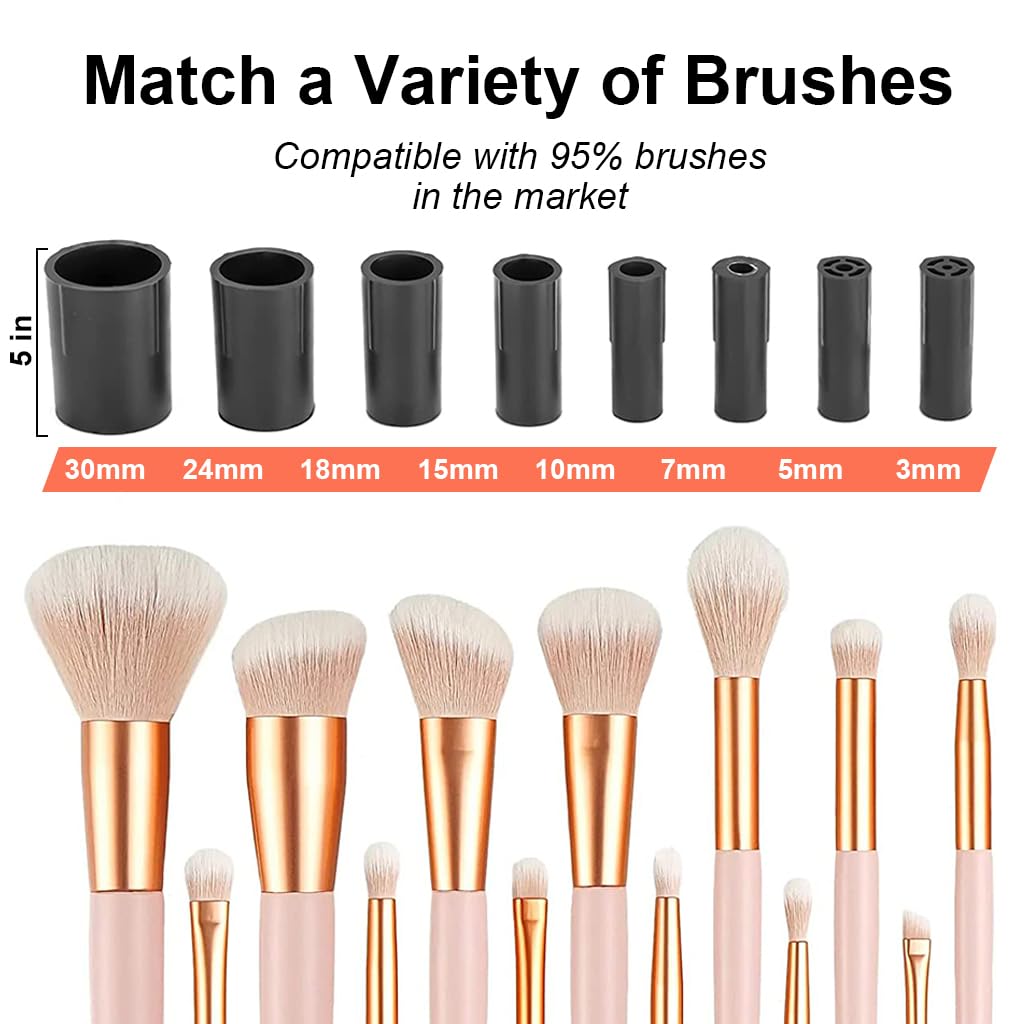 MAYCREATE Makeup Brush Cleaner and Dryer Machine, 2-in-1 Electric Cosmetic Automatic Brush Spinner with 8 Size Rubber Collars, Wash and Dry in Seconds, Suit for All Size Brushes