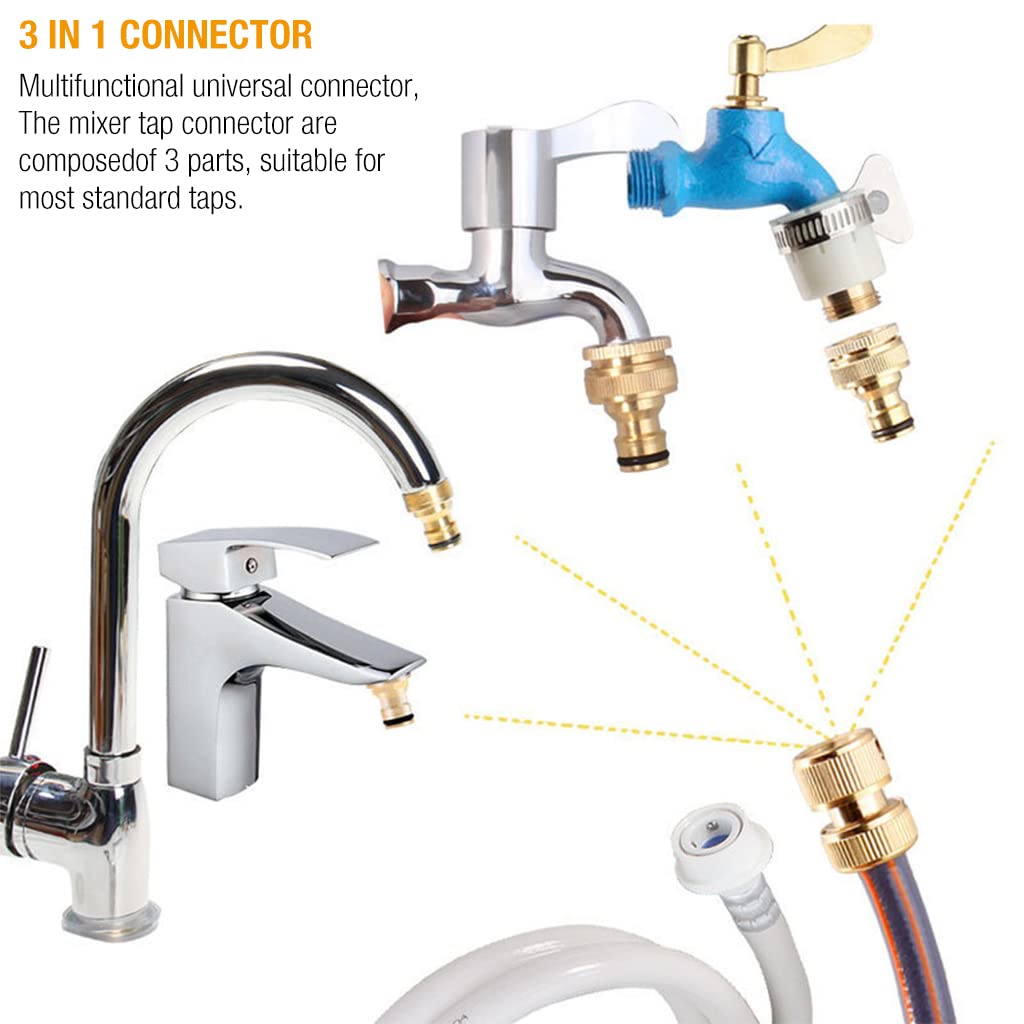 Proberos 2 in 1 Universal Tap Connector, Tap Connector Brass Adapter Quick Release Coupling, Pipe Connector for Tap 3/4 and 1/2 inch, Top Max Diameter 23mm, Faucet Adapter for Garden Hose Pipe