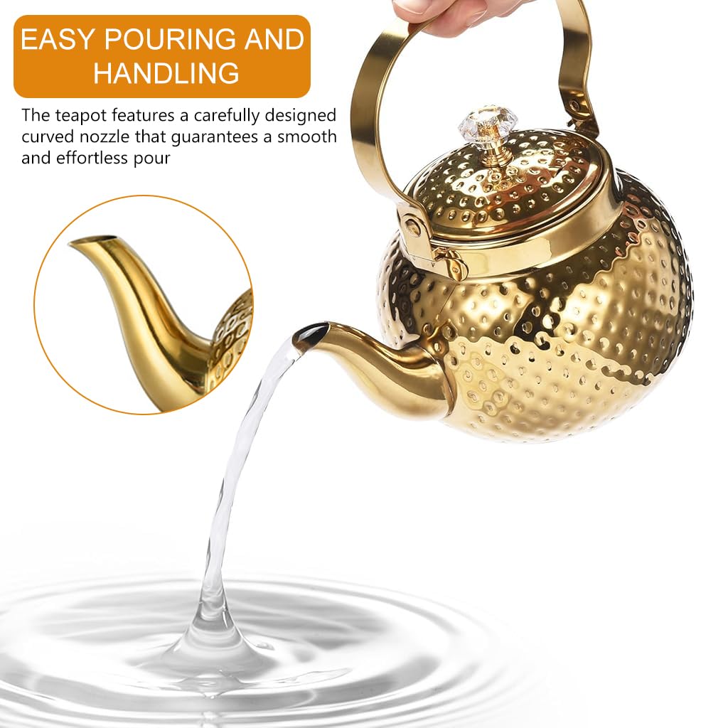 Supvox 1.2L Teapot Golden Stainless Steel Teapot with Removable Tea Infuser Luxury Golden Teapot with Lid & Handle Delicate Teapot for Loose Tea, Tea Bags