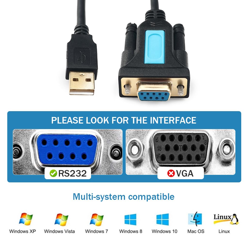 ZORBES USB to RS232 Adapter Cable for Printer 6.6Ft USB to RS232 Connection Cable Universal USB to RS232 Cable for Laptop, Desktop, Printer, Cash Registers