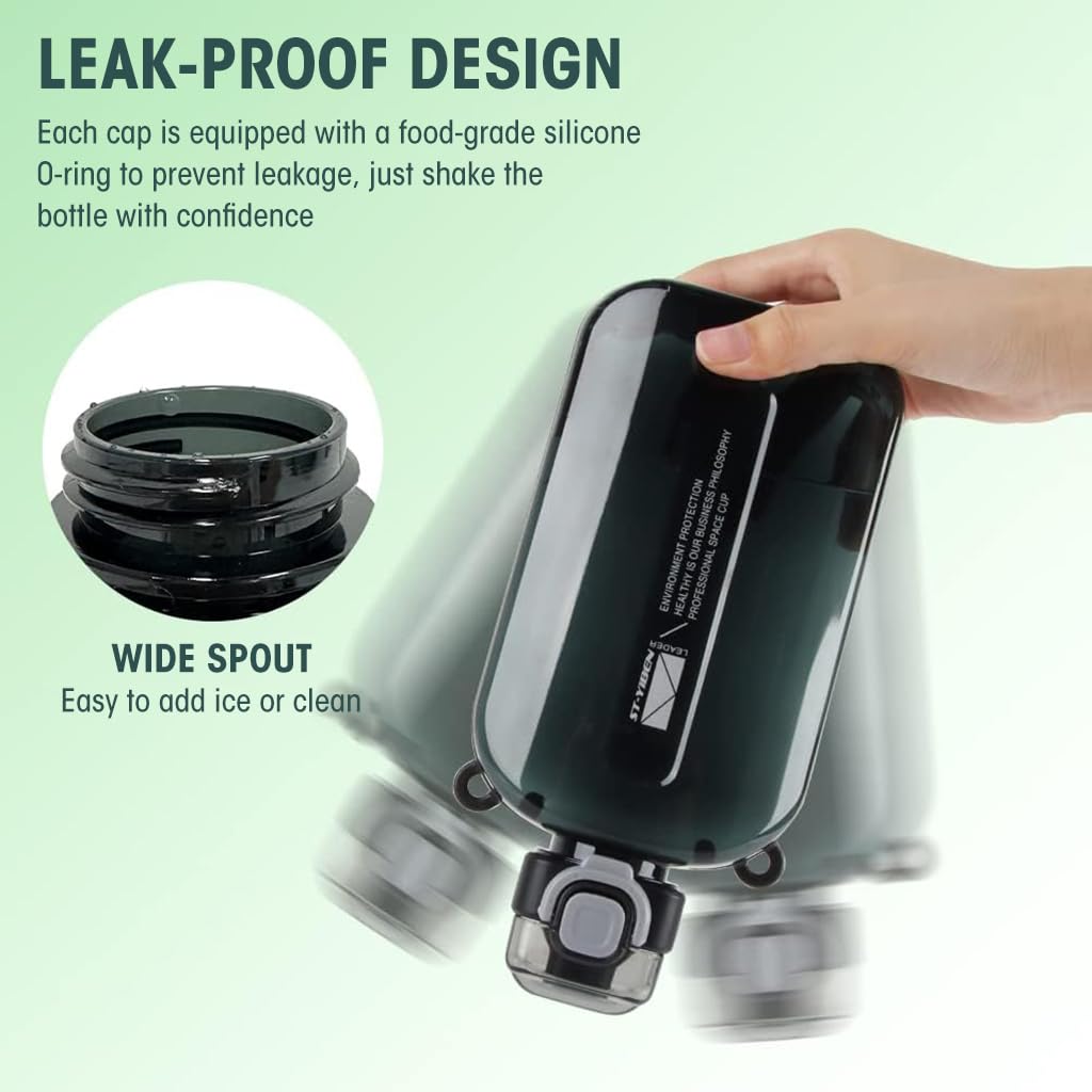 Optifit Water Bottle with Shoulder Strap, Hot & Cold Water Bottle with One Touch Button Lid, BPA Free Water Bottle for Sports, Gym, Outdoor, Travel (Black)