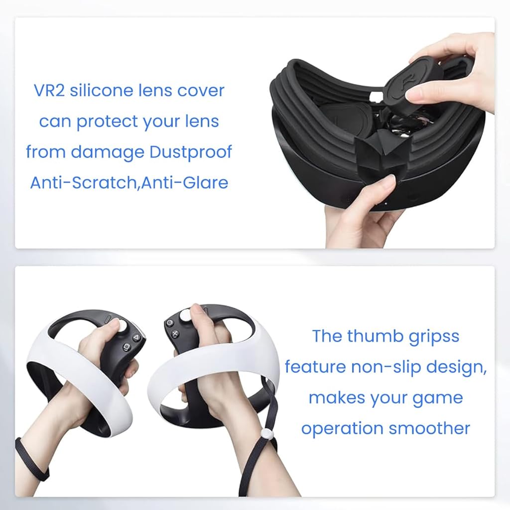 ZORBES VR Protector Covers for Playstation VR2 Silicone Cover Set with Headset Protector, Silicone Eye Frame Cover, Lens Cover Silicone, Thumb Grip Covers, Silicone Protector Covers for PS VR2