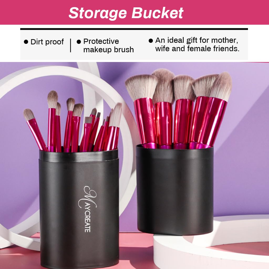 MAYCREATE Makeup Brush Set Professional 18PCS with Holder Brush Sets in Makeup with Ultra Soft Bristles Premium Makeup Brushes Kit for Beginners Makeup Artists Students (Rose)