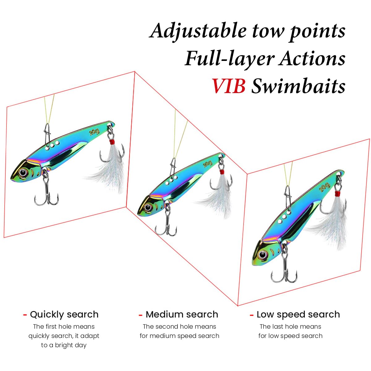 Proberos 5pcs Fishing Lures Dual Hook Fishing Lures Sinking Metal Lure Bait, 5 Sizes Color Metal Fishing Lures, 5g/7g/12g/15g/20g with Storage Box