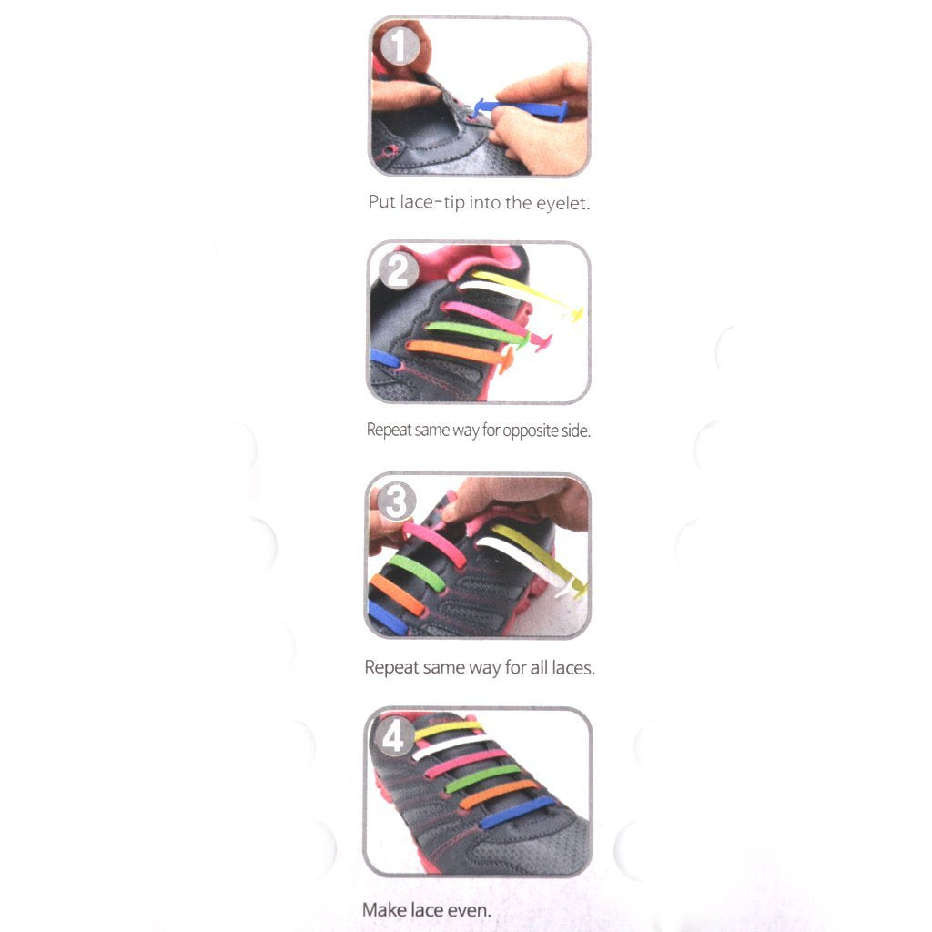Proberos No Tie Laces for Adults, Silicone Flat Shoe Laces for Trainer, Elastic Waterproof Tieless Running Shoe Laces Black