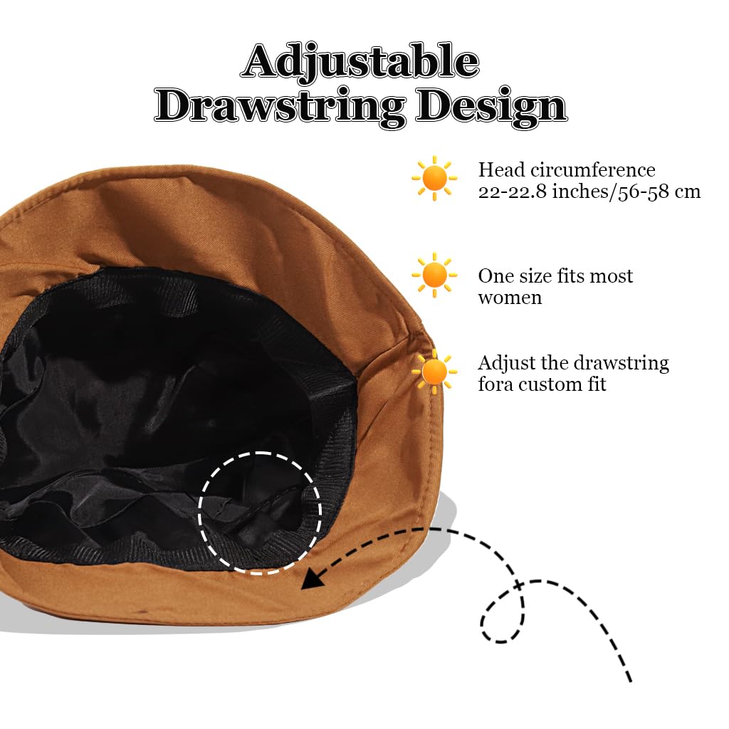 PALAY Bucket Hat for Women and Girls Cute Cat Ear Cap for Women Summer Breathable Wide Brim Sun Hats for Women Brown Beach Hat Adjustable Fisherman Bucket Hat for Travel, Camping, Daily Activities