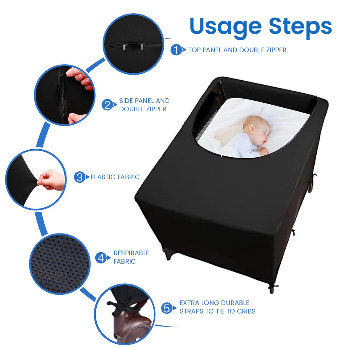 SNOWIE SOFT Blackout Crib Canopy Cover Breathable Crib Canopy Cover Polyester Lightshade Mosquito Net for Baby Crib 39