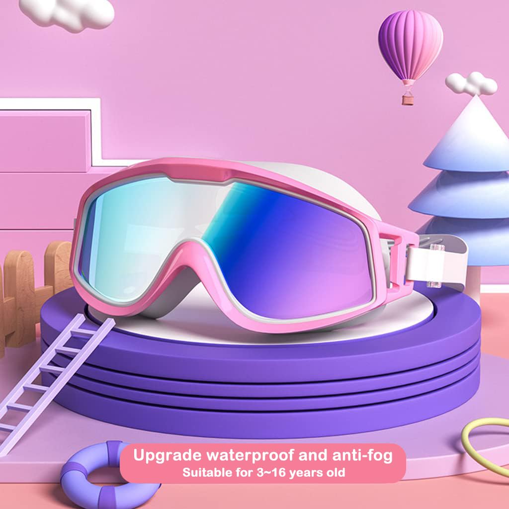Proberos Professional UV Protection Indoor Outdoor Swimming Goggles for Kids Leakproof Silicone Frame Anti-fog Swimming Goggles Adjustable Swim Goggles for Boys Girls 4-16 Years Old