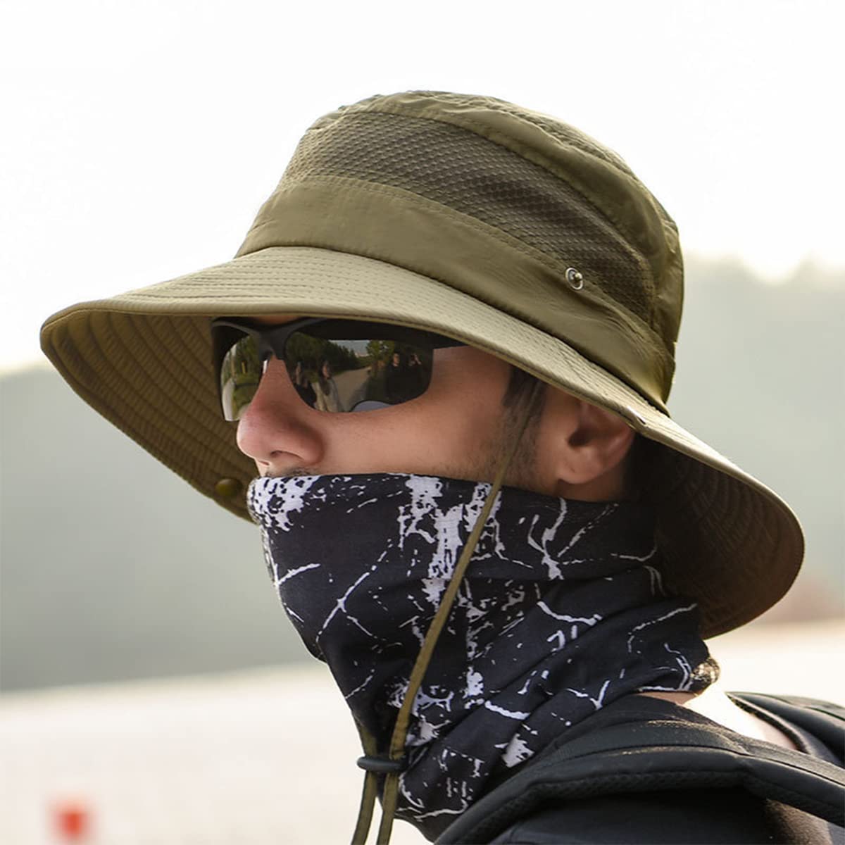GUSTAVE Mens Sun Hat Wide Brim Summer Sun Protection Cap for Men Round Cap for Men UV Protection Round Sun Cap for Hiking, Fishing, Gardning, Travel (Multi-Colour)