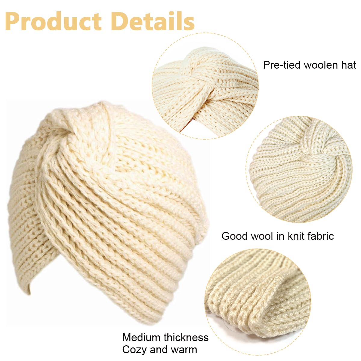 PALAY Turban Cap Winter Cap for Women Woolen Cap for Women Winter Warm Caps Fashion Knitting Hat Stretchy Knitting Couple Cap Crochet Cap Gift Winter Clothes for Women (Beige)