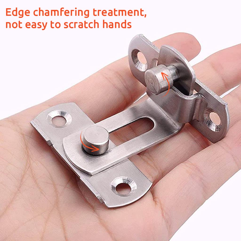 HASTHIP 2 Pcs Cupboard Lock Stainless Steel 90° Door Buckle Bolt Barn Door Lock Right Angle Latches Bar Latch Safety Door Lock for Door, Fence, Cabinet, Chicken Coop, 2.4 inch