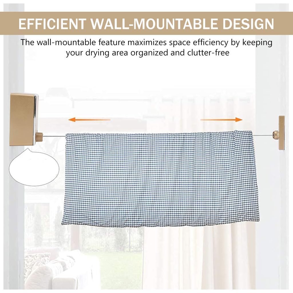 HASTHIP Retractable Clothesline 13.7ft Adjustable Clothesline PVC Coating Stainless Steel Clothesline 44lbs Loading Wire Clothesline Outdoor Wall Mounting Space Saving Clothesline