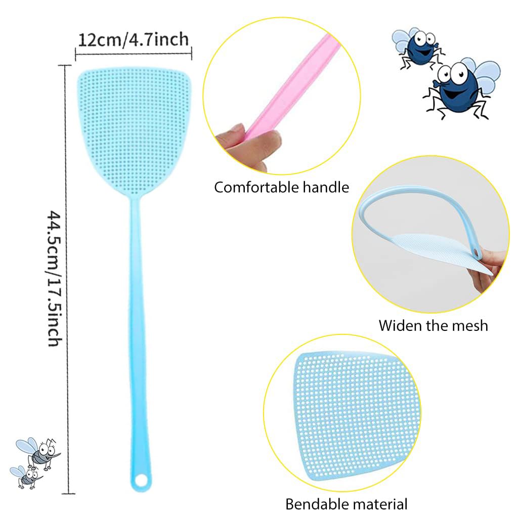 Supvox 5Pcs Fly Swatters, Plastic 17.5'' Long Handle Fly Swatter, Strong Flexible Durable Grid Plastic Fly Swatter for Kitchen, Home