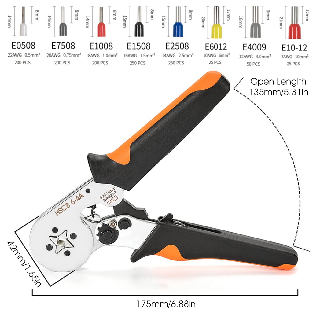 HASTHIP Wire Crimping Tool Kit, Ferrule Crimping Tool, Self Adjusting Square Wire Crimper Plier for AWG23 7 with 1200pcs Assortment Ferrule Wire Copper Crimp Connector, Wiring Cable Connector