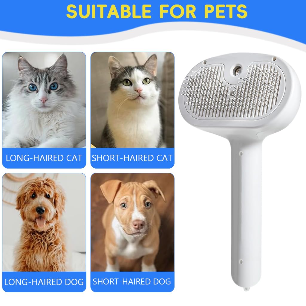 Qpets Cat Hair Brush, 3 in 1 Pet Slicker Brush with Mist Sprayer & UV Light Shedding Hair Brush Pet Grooming Brush Self-Cleaning Shedding Hair Brush Remove Mat Pet Hair Brush for Dogs Cats