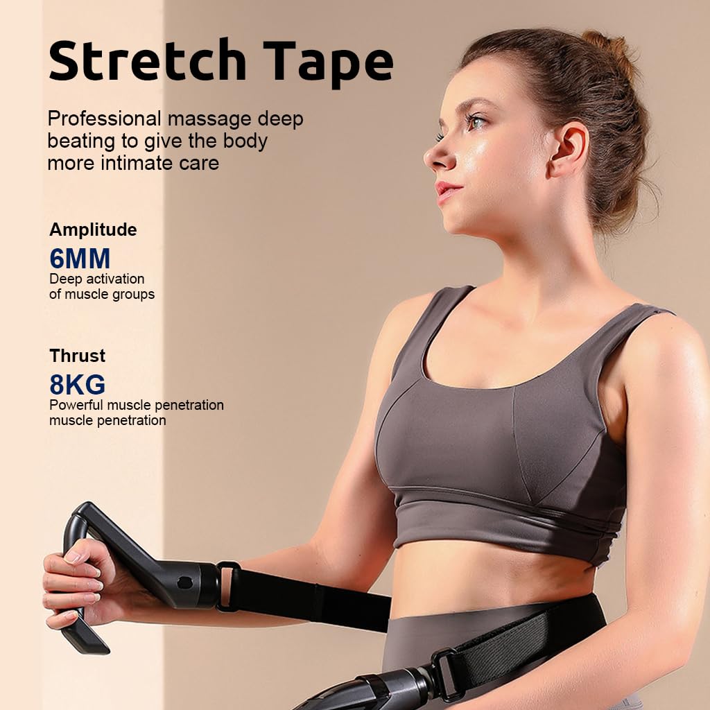 HANNEA Fascial Gun Cordless Deep Muscle Stimulator with 4 Attachment Massager Heads & Extender Handle & Massager Belt, 12 Intensity Levels Switchable Electric Massager Deep Muscle Relaxation