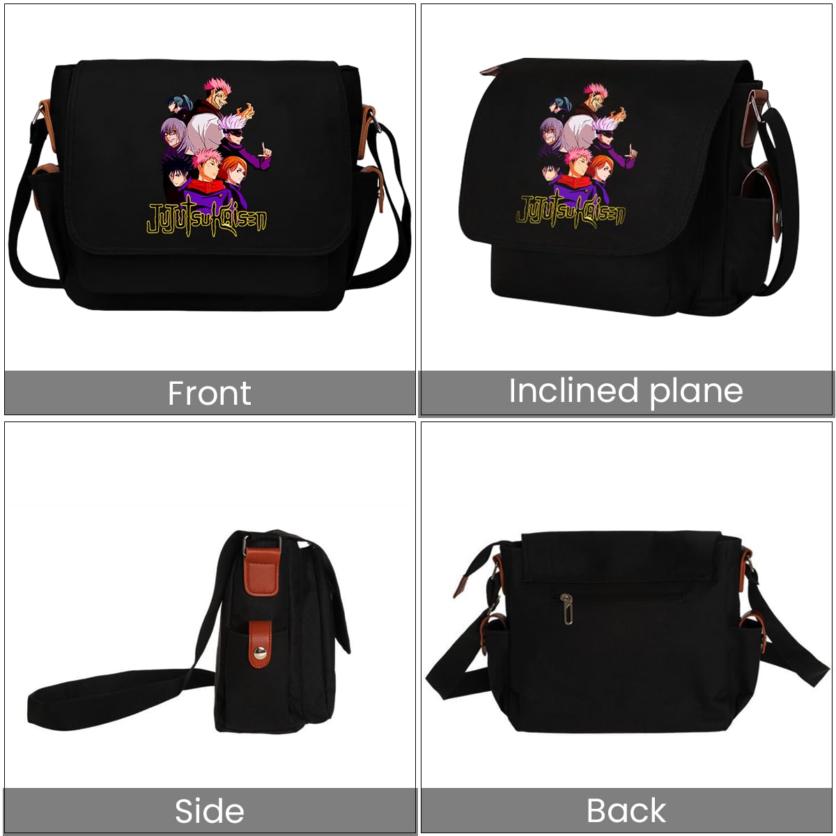 FANCYKU Sling Bag for Men Women, Anime Jujutsu Kaisen Print Satchel Bag, Canvas Side Bag Multifunction Chest Shoulder Bag Waterproof Hiking Travel Bag Messenger Bag