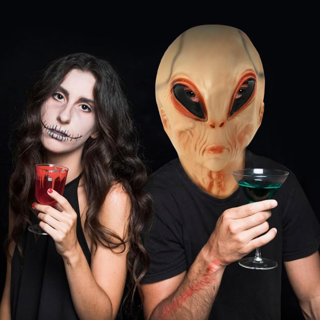 FANCYKU Halloween Alien Funny Mask, 2024 Horror Masquerade Skeleton Mask, Realistic Masks for Adults Human Face, Scary Skull Latex Mask for 15-45 Year Olds