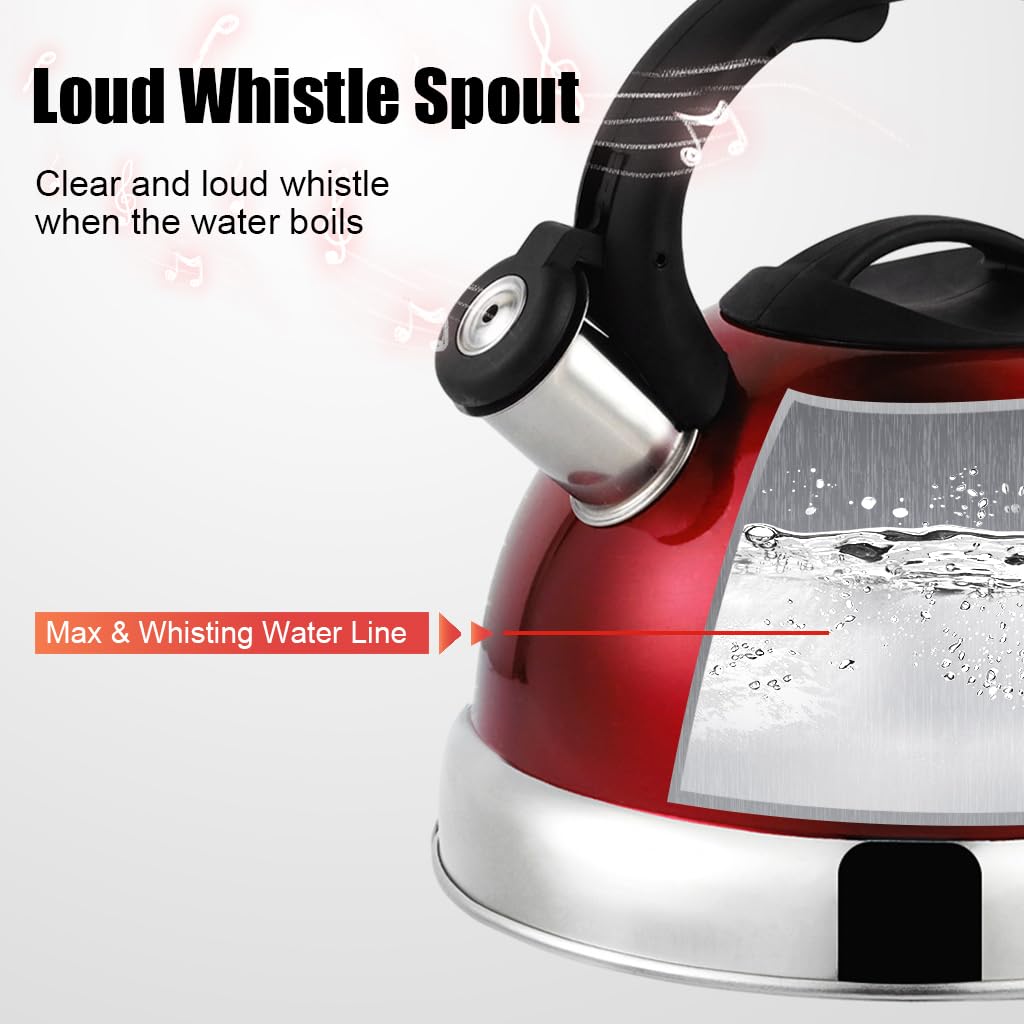 Supvox Tea Kettle 3L Stainless Steel Whistling Tea Kettle Water Pot Coffee Kettle Universal Water Kettle for Stove Top, Cook Top Outdoor Portable Water Tea Top for Camping, RV, Picnic