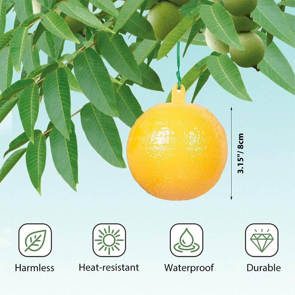 HASTHIP 4Pcs Fruit Fly Trap Sticky Ball Fruit Fly Trapping Ball Hanging Fruit Fly Trapping Ball 3.1 inches Yellow Sticky Fly Trapping Ball for Greenhouse Use, Fruit Tree