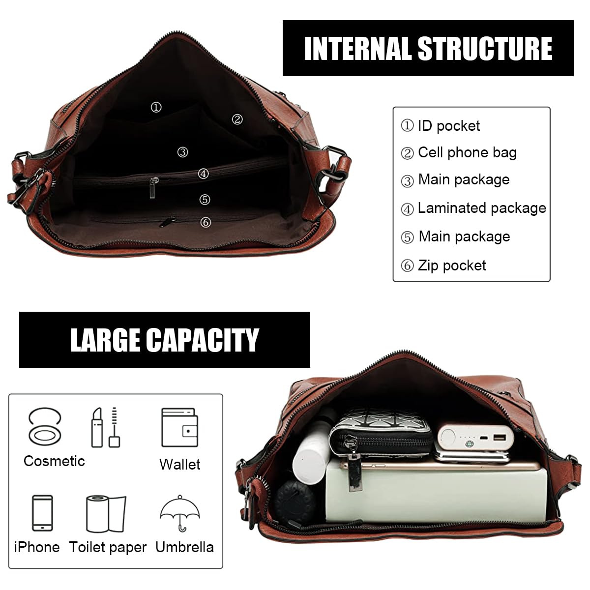 PALAY Hobo Bags for Women Handbag Soft Vegan Leather Tote Bag for Travel Large Capacity Commuter Bag, Shoulder Bag with Purse Gift for Ladies