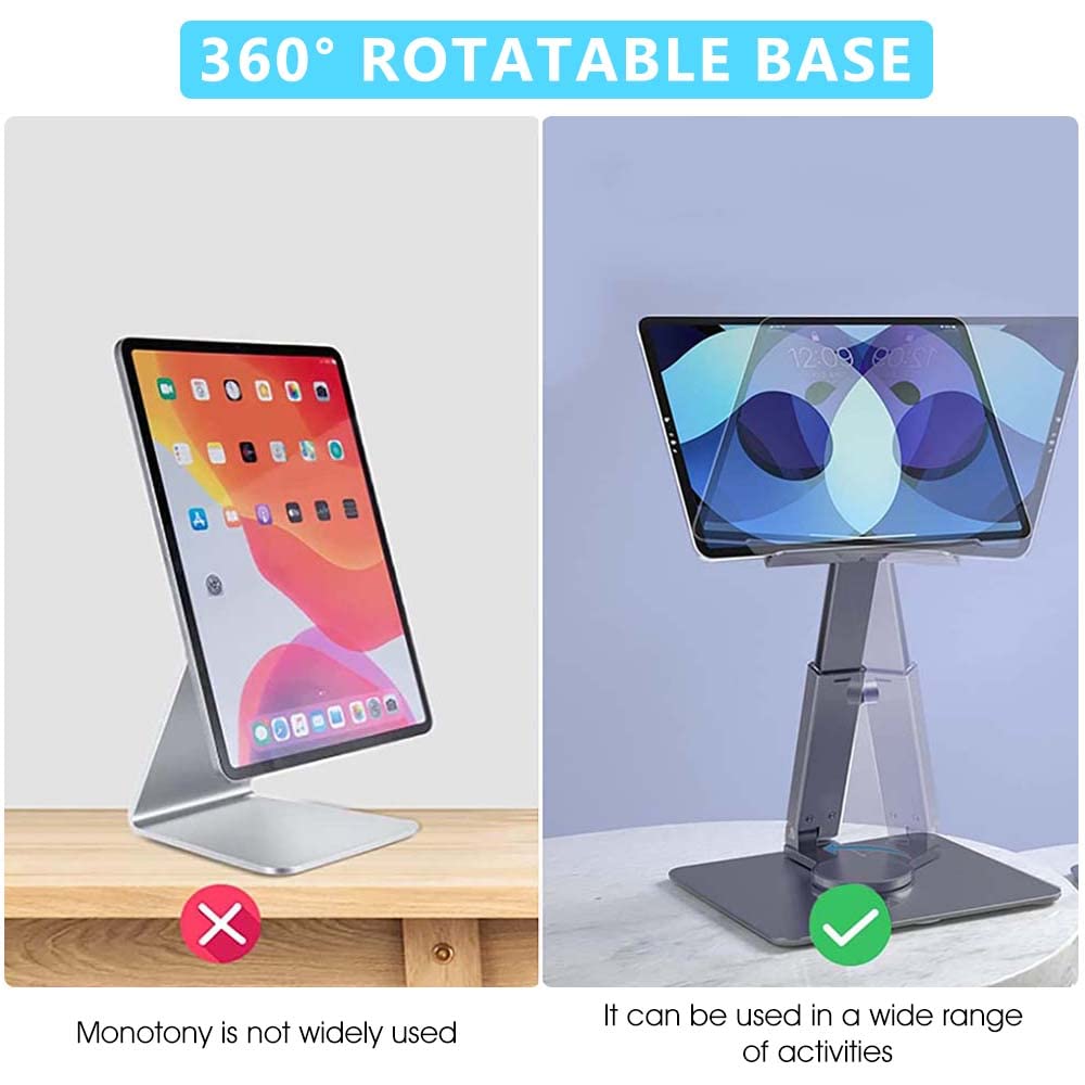 ZORBES Tablet Stand Holder Tab Stand for iPad Stand for Table, Aluminium Alloy 360° Rotatable Tablet Holder Adjustable Height and Angle Foldable Desktop Tab Holder for iPad Phone Within 13'' 4000g