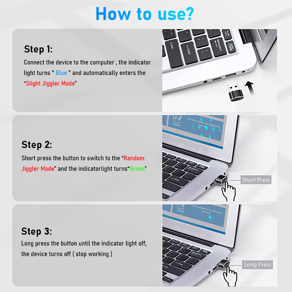 Verilux Mouse Jiggler Undetectable USB Mouse Mover with Switch Button, 3 Jiggle Modes and Multi-Track, Driver-Free, Simulate Mouse Movement, Keeps for Computer, Laptop Awake