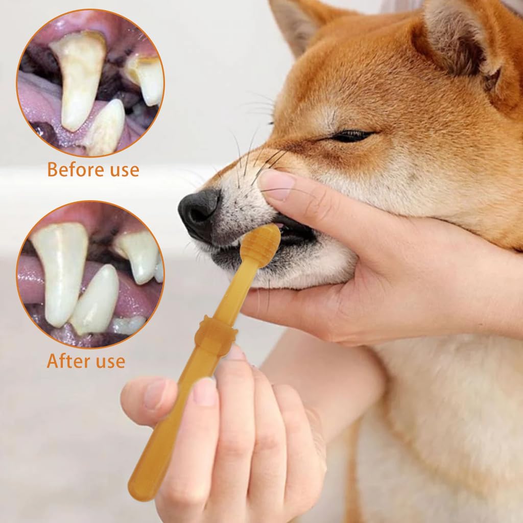 Qpets 2Pcs Dog Toothbrush with Tongue Scraper for Dogs, Puppies, Cats, and Small Pets, Soft Silicone Pet Toothbrush for Easy Teeth Cleaning, Massaging, Soothing Gums, Fresh Breath with Storage Box
