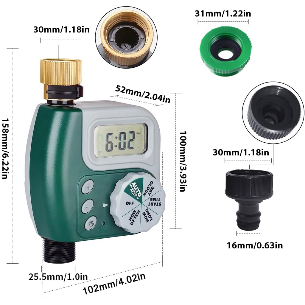 HASTHIP Drip Irrigation Timer for Garden Farm with Universal Faucet connector, Irrigation Water Timer, Easy to Use Automatic Watering System, Waterproof Digital Irrigation Timer System for Lawns