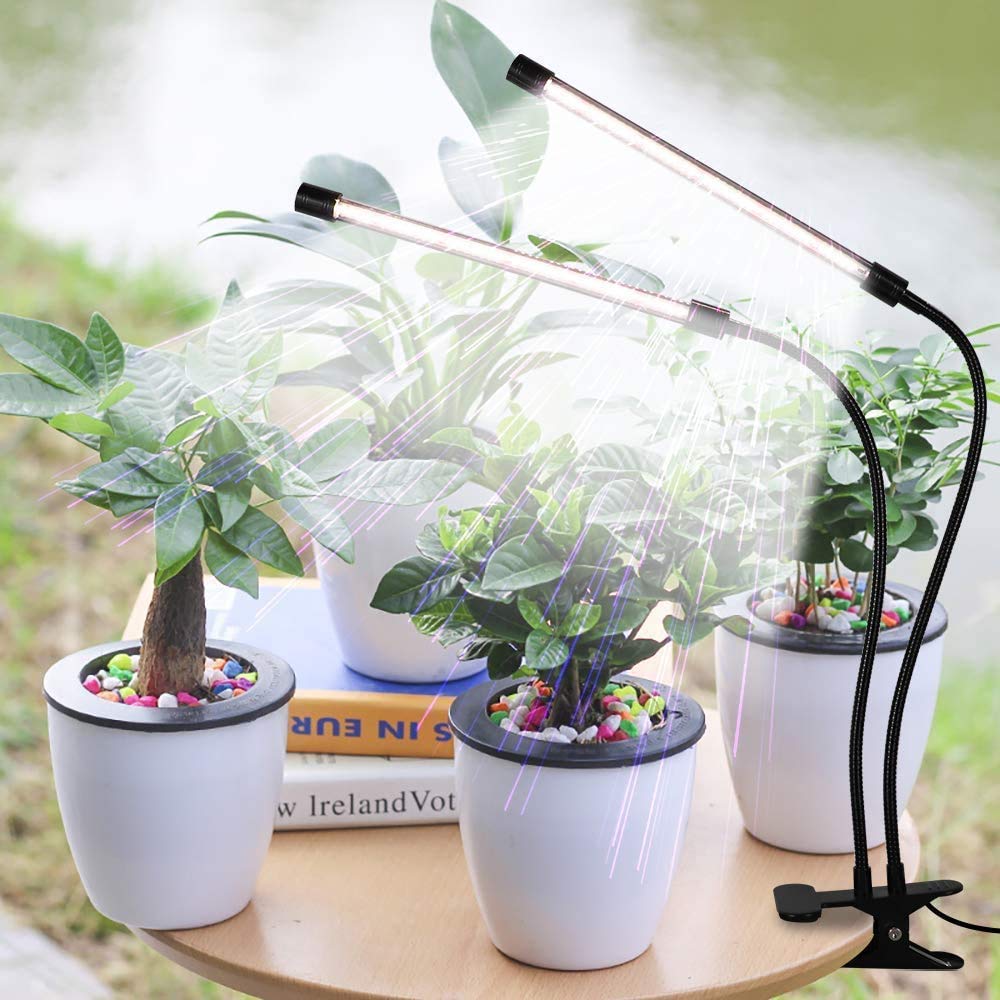 HASTHIP 40W Led Grow Light for Indoor Plant with 5 Gear Adjustable,USB Rechargable Remote Control Plant Grow Lights,Led Grow Light Bulb Can 360° Adjustment for Living Office(Two Head)