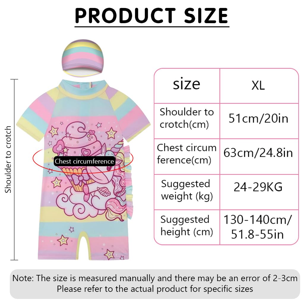 PALAY Girls Swimsuit One Piece Cartoon Unicorn Swimsuit Set with Swim Cap Girls Swimsuit for 6-8 Years Girls Swimwear for Swimming Pool, Beach Tour Swimwear Beachwear for Girls, XL