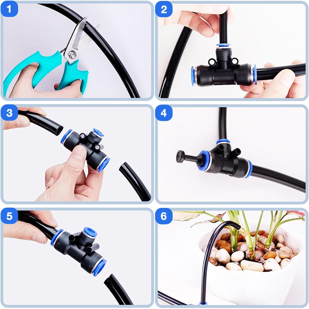 HASTHIP Slow Drip Irrigation Kit 15m Long Drip Water Pipe with 15 Flexible Mist Sprayer Pipes with Tee Joints & 15 Cable Ties Water Saving Drip Irrigation Kit for Flower Bed, Garden, Bush